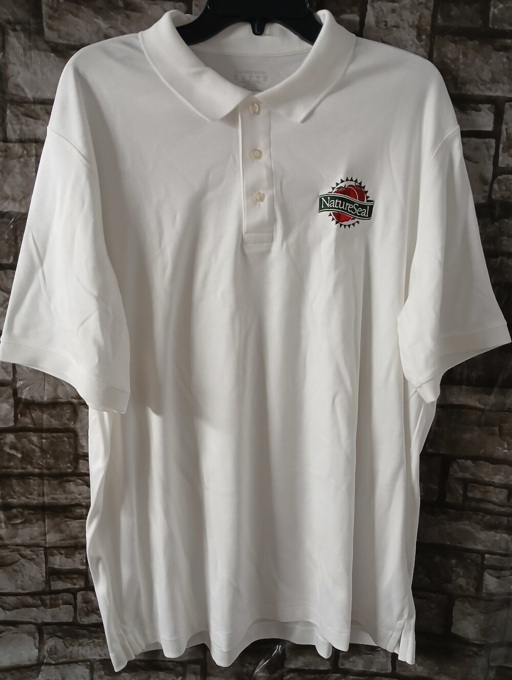Lands' End Men's White Polo with NatureSeal Logo